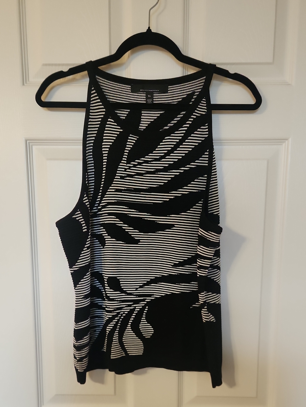 White House Black Market Black & White Botanical-Stripe Tank